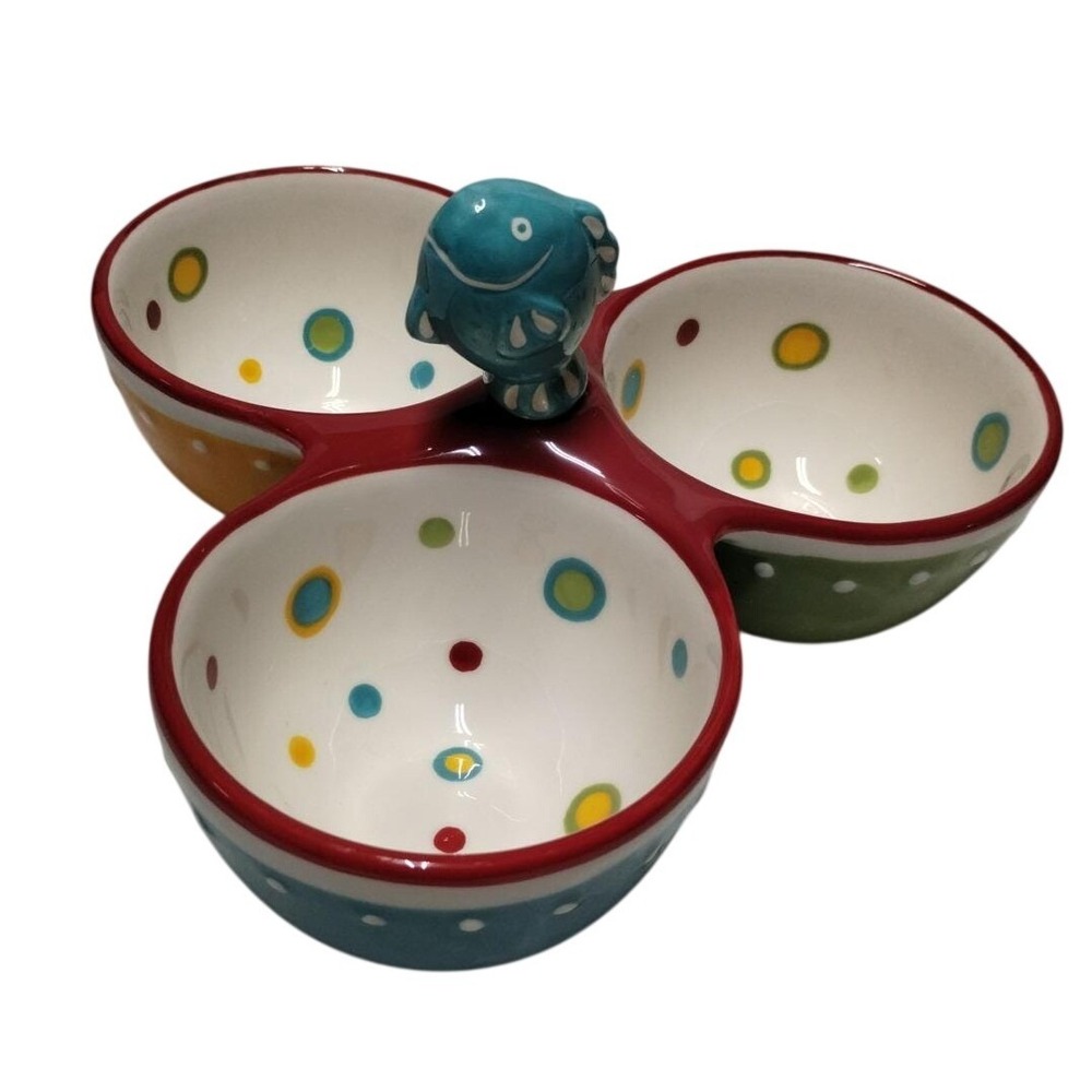 Home & Garden Party Stoneware 3 Section‎ Condiment Server with Fish Spreader